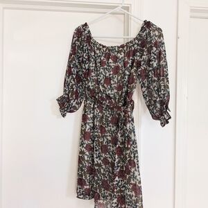Floral Print Dress with Belt